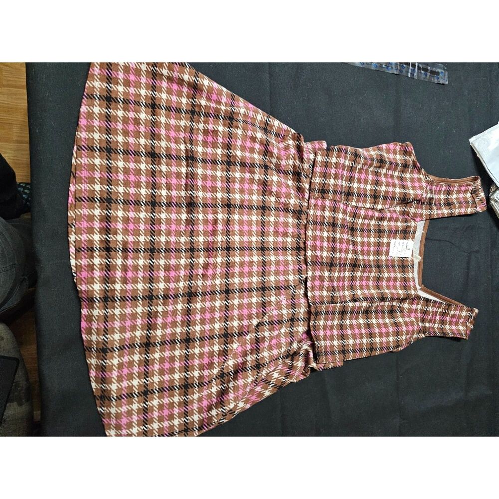 Madden NYC Brown & Pink Plaid Sleeveless Overall Pinafore Mini Dress (Size XL)